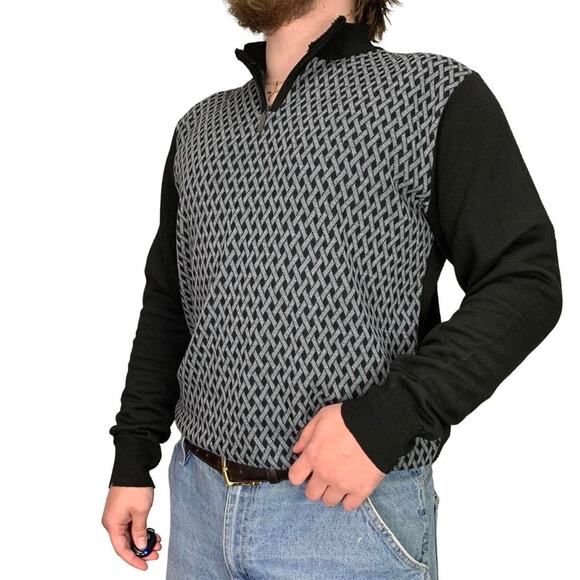 Vintage Patterned Knit Quarter Zip 90s Sweater - Picture 3 of 5